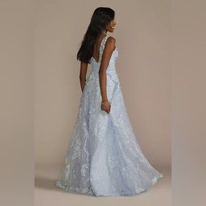 Long 3D Floral Ball Gown Ice Blue 4 NWT
